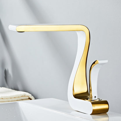 Light Luxury White Gold Color Copper Washbasin Faucet Hot And Cold Bathroom Sink Faucet