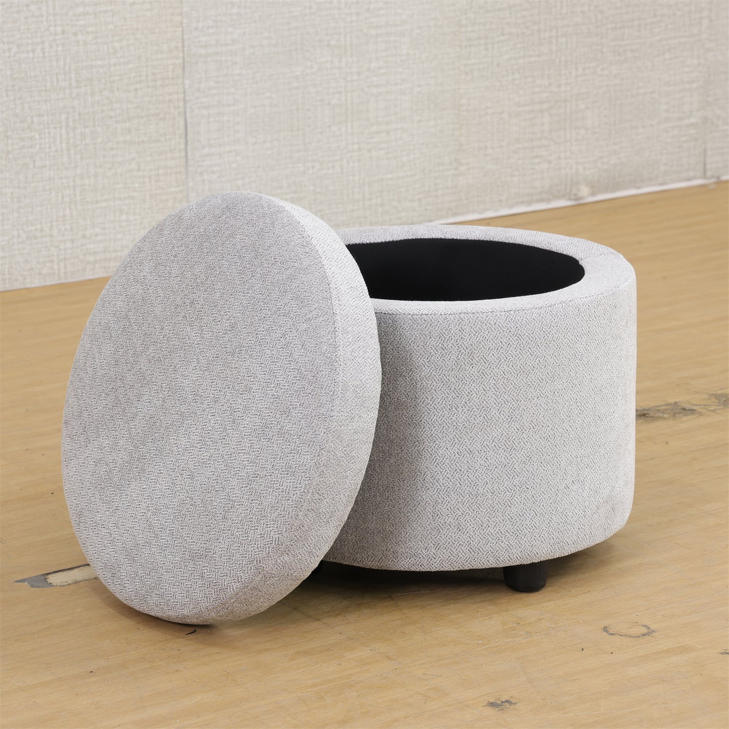 Sofa Stool Set With Storage Function, Grey-White Breathable Sackcloth