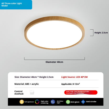 Ultra-thin Bedroom New Chinese Retro Solid Wood Living Room Simple Full Spectrum Eye Protection Ceiling Lamp