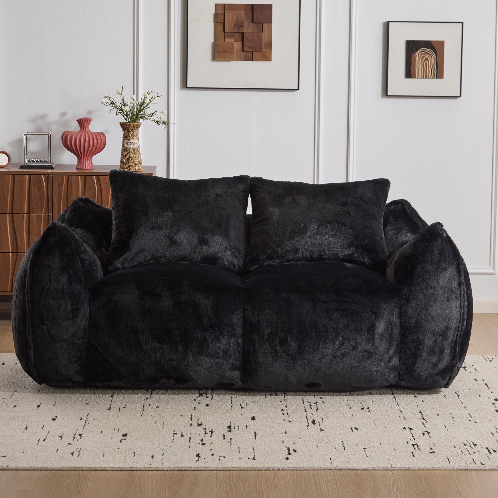 Black Fluffy Bean Bag Sofa