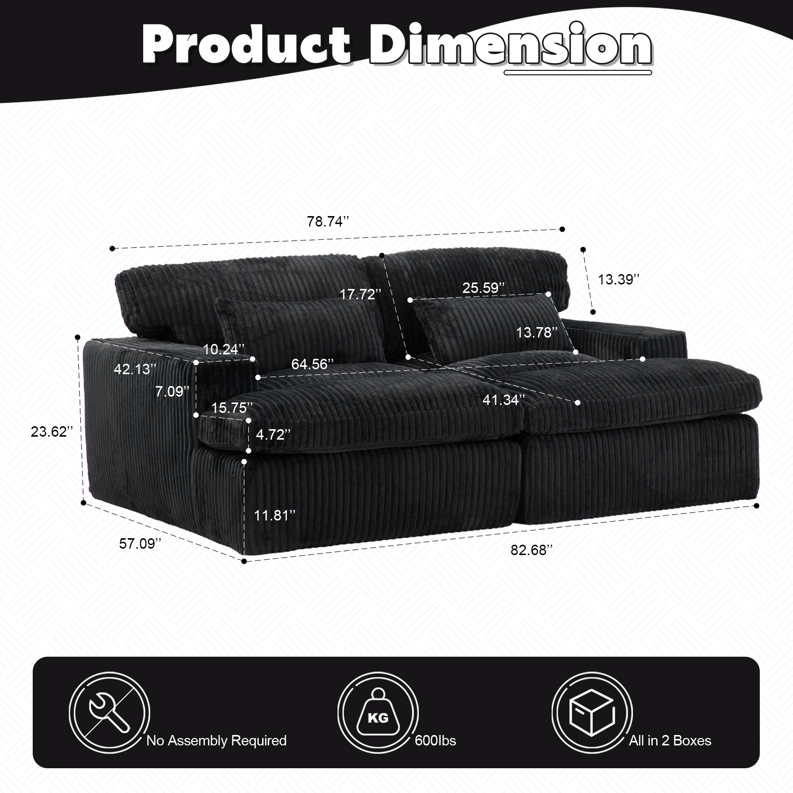 Black Corduroy Chaise Lounge