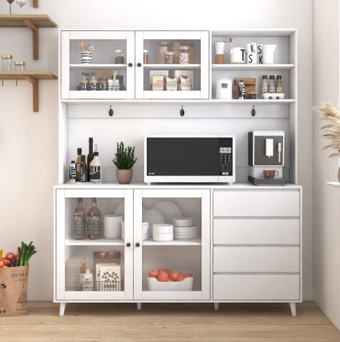 White Kitchen Hutch Cabinet Spacious Storage Kitchen