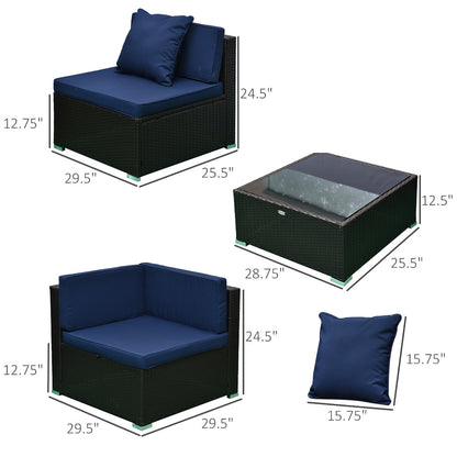 7 Piece Set Rattan Sofa Luxury Modular Conversation Outdoor Furniture - Deep Blue