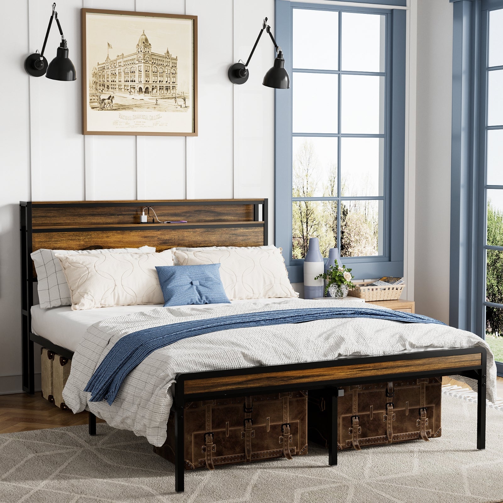 Brown LED Headboard Bed
