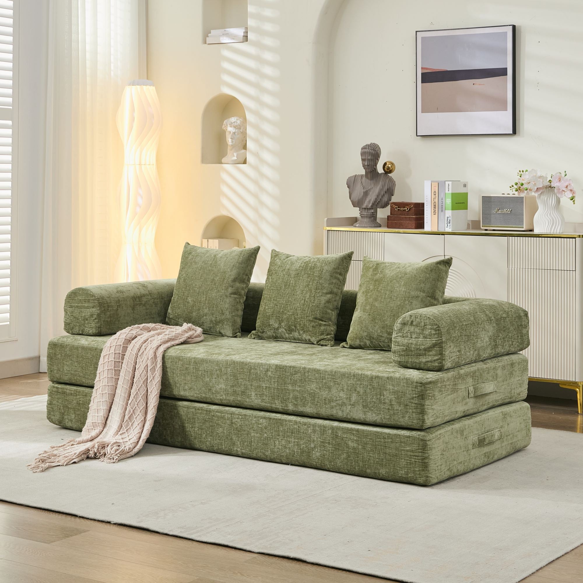 Green Chenille Floor Sofa