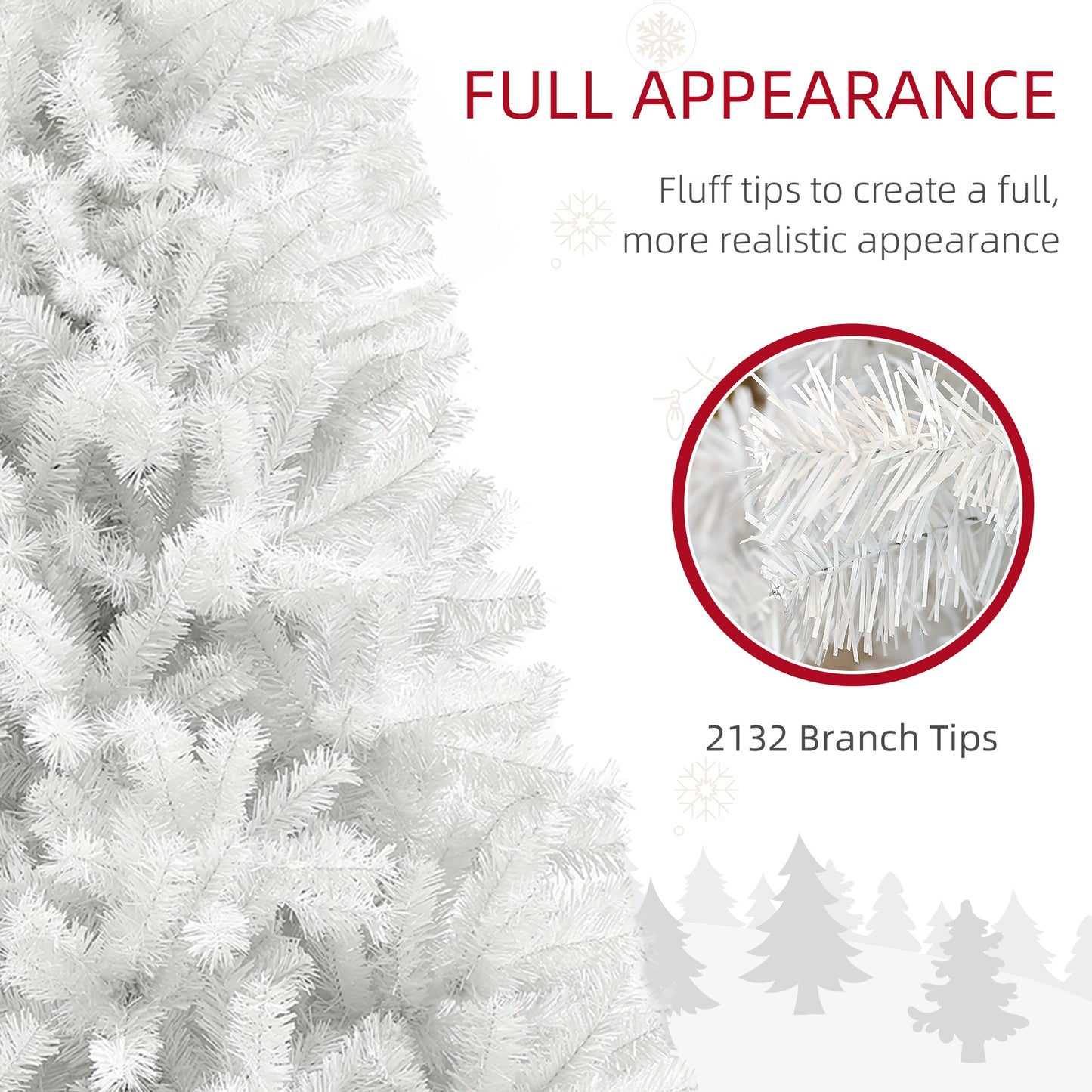 HOMCOM 9ft Tall Artificial Christmas Tree, Unlit Xmas Tree With 2132 Branch Tips, Auto Open, Steel Base, Holiday Decor For Home Office, White