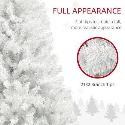 HOMCOM 9ft Tall Artificial Christmas Tree, Unlit Xmas Tree With 2132 Branch Tips, Auto Open, Steel Base, Holiday Decor For Home Office, White