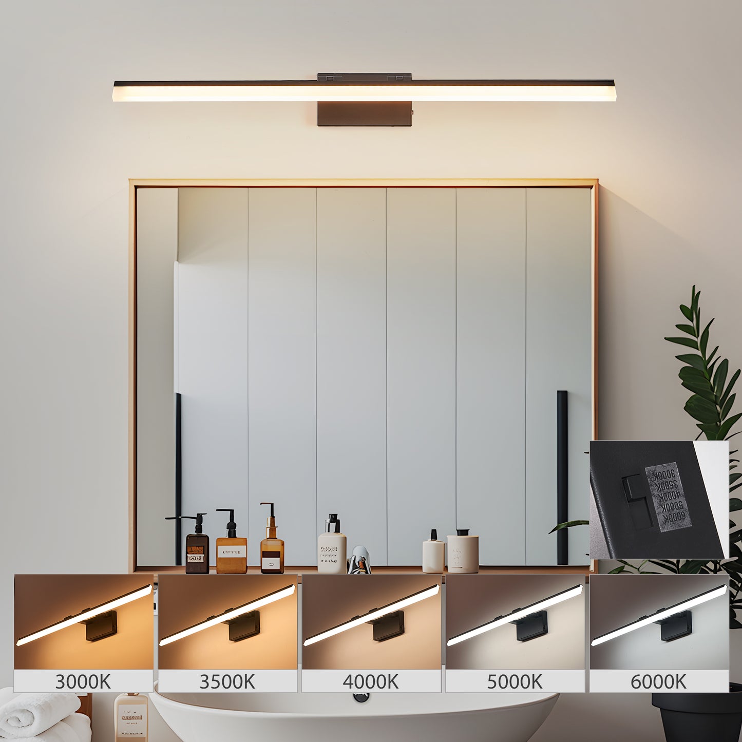 39 Inch Modern LED Bathroom Vanity Light -Sleek Black Metal Wall Light For Mirror, Dressing Room Or Sink Area