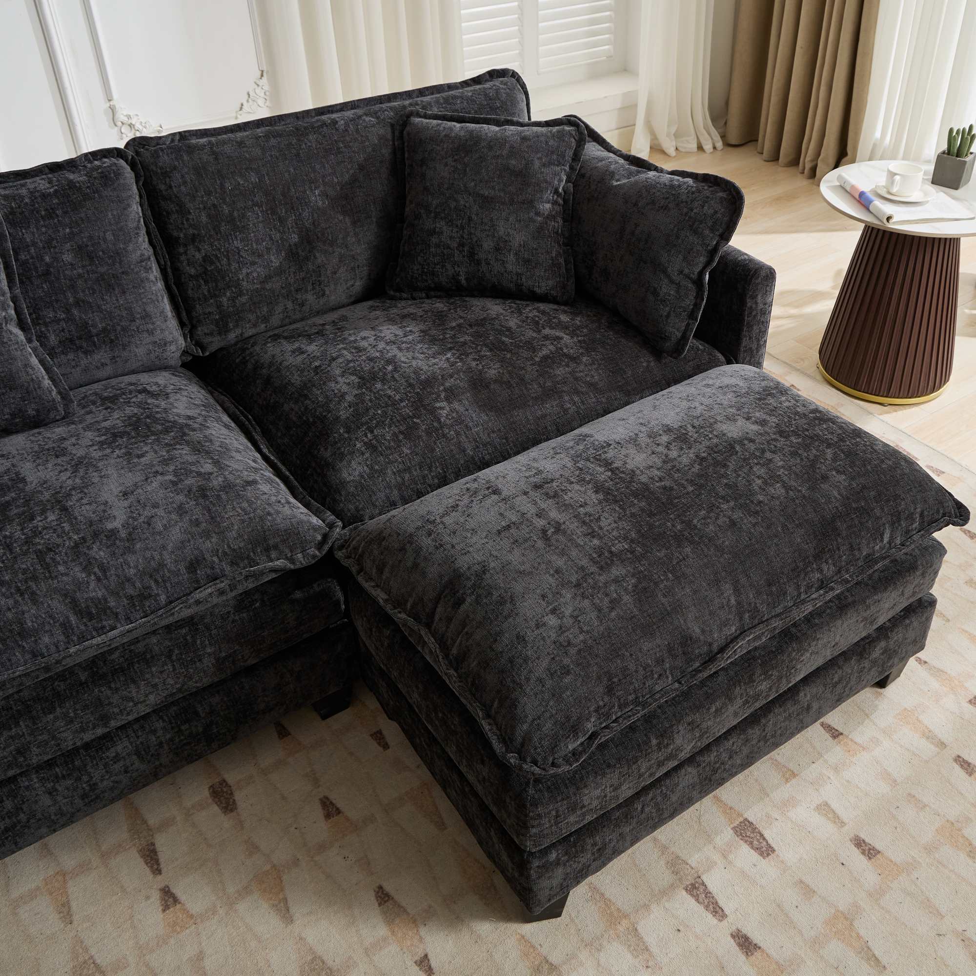 Black Chenille Double Sofa