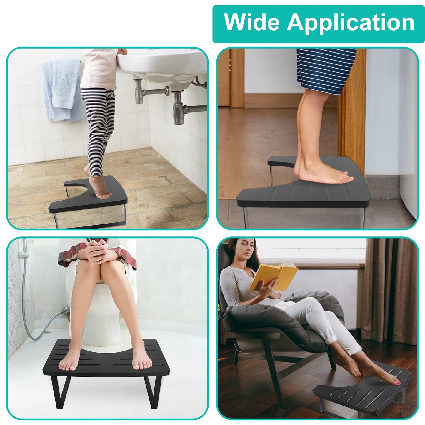 1Pc Wooden Metal Potty Stool  6.69in In Bathroom Toilet Stool For Children Rustproof Anti-Slip Poop Stool Black