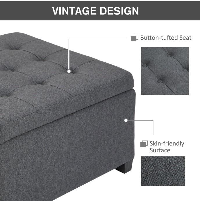 Tufted Storage Ottoman With Lift Top Fabric Metal Hinge Rubberwood Frame Living Room