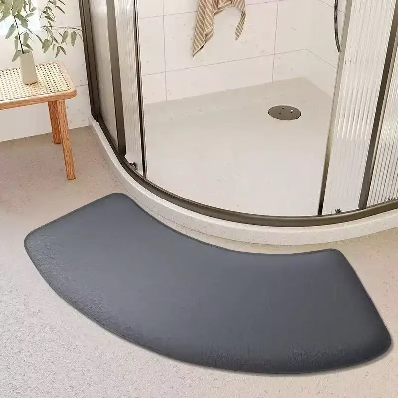 Dark gray curved decorbites absorbent coral velvet bathroom door mat with soft textured velvet floor surface