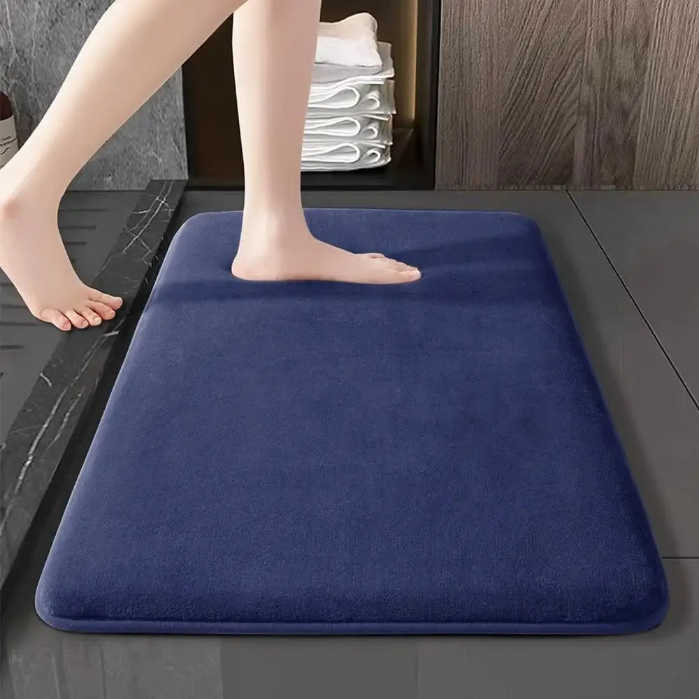 Deep blue decorbites absorbent coral velvet bathroom door mat with plush textured velvet floor surface