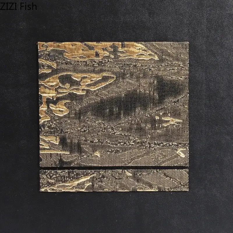Abstract black and gold embroidered landscape panel made of decorbites gilded fabric for elegant fabric hanging painting decor
