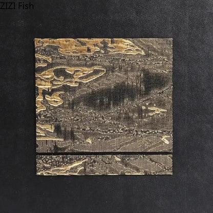 Abstract black and gold embroidered landscape panel made of decorbites gilded fabric for elegant fabric hanging painting decor