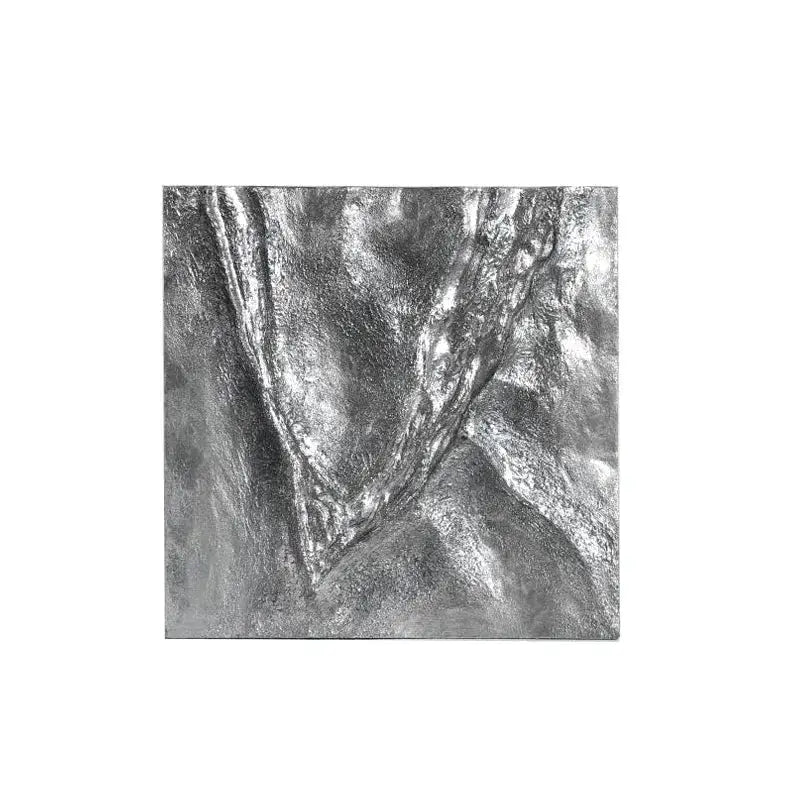 Silver metallic textured wall art with fluid abstract design in decorbites gilded fabric hanging painting for living room decor