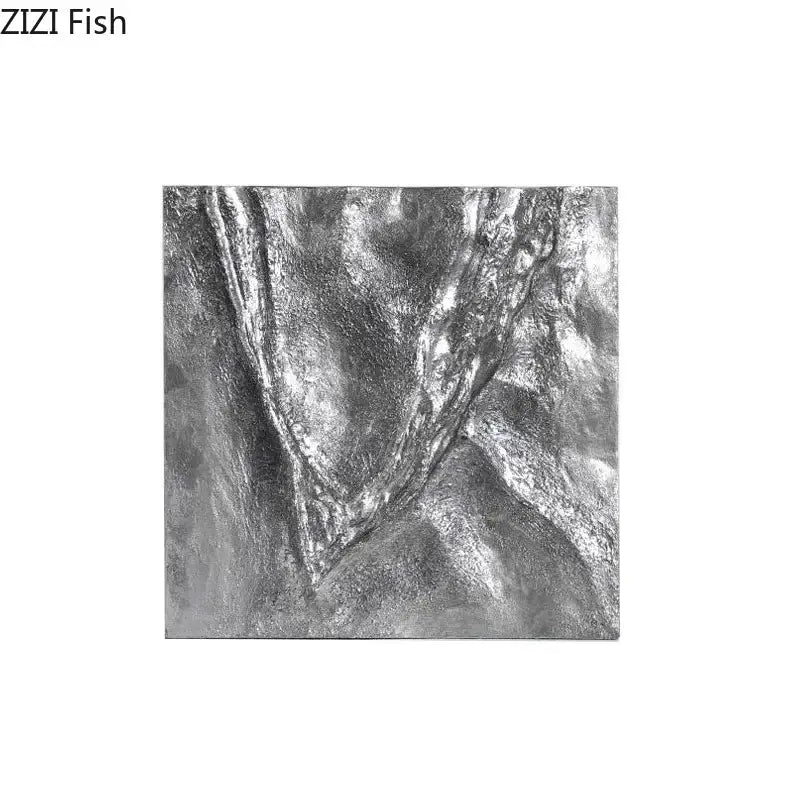 Silver metallic abstract wall art with textured flowing patterns in decorbites gilded fabric hanging painting for living room decor