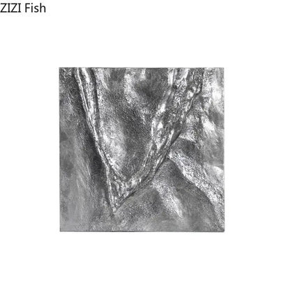 Silver metallic abstract wall art with textured flowing patterns in decorbites gilded fabric hanging painting for living room decor