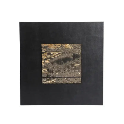 Black framed abstract black and gold gilded fabric hanging painting featuring textured landscape for living room decorbites decor
