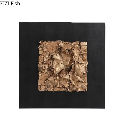 Abstract black and gold gilded fabric hanging painting with bronze textured bark art on black square frame for living room decorbites gilded fabric