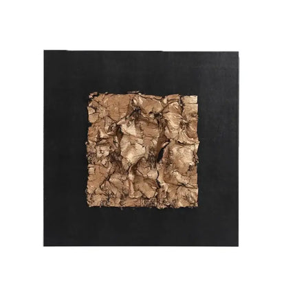 A square textured golden brown bark fabric hanging painting on black background for living room decorbites gilded fabric