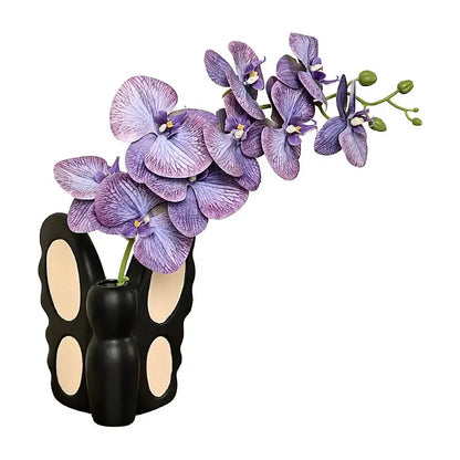 Purple orchid arrangement in a black and beige decorbites black butterfly ceramic butterfly ceramic vase for living room decor