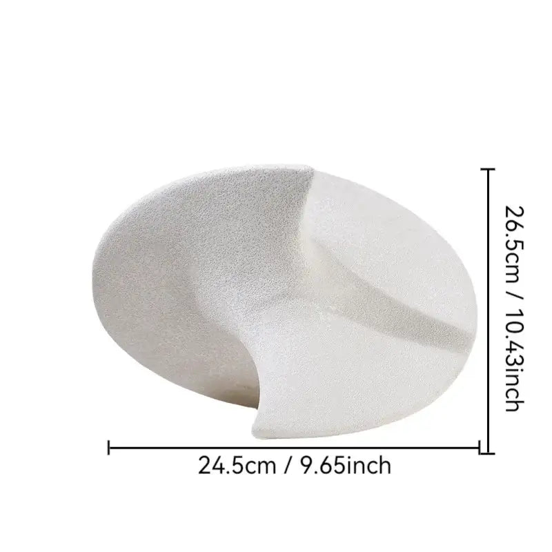 White textured ceramic gyroscope ornament with smooth curved asymmetrical design for living room decor