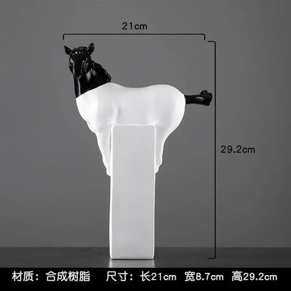 Abstract black and gold horse sculpture in black and white resin with sleek modern design for living room decorbites golden horse