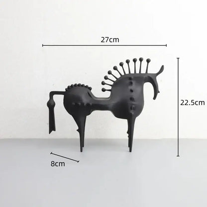Abstract black horse metal sculpture with black matte finish and stylized spiky mane decorbites decorative figurine
