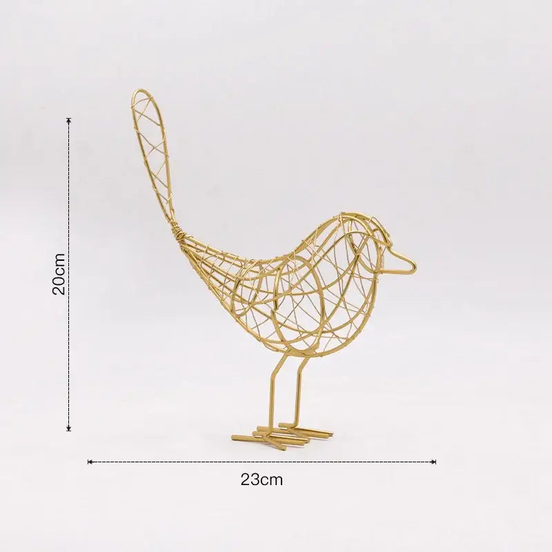 Gold wire bird figurine with intricate lattice design and standing legs for decorbites iron bird living room decor