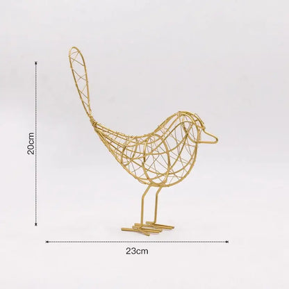 Gold wire bird figurine with intricate lattice design and standing legs iron bird figurines for living room decorbites iron bird