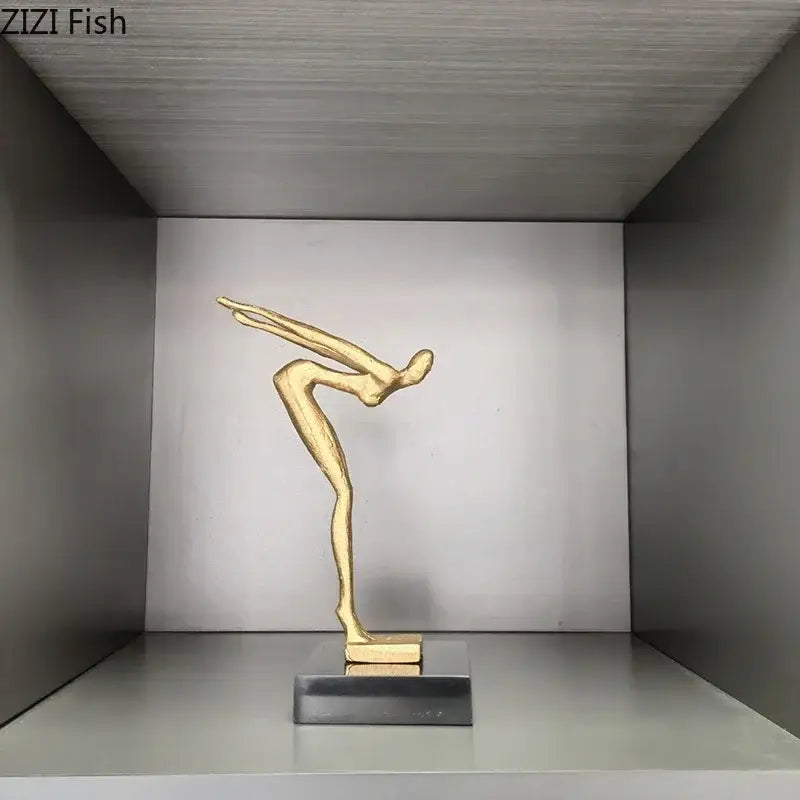 Golden abstract human figure gymnast statue desk ornament with sleek metallic finish for decorbites gymnast statue decor