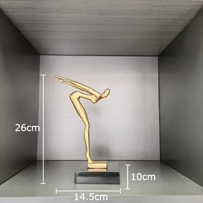 Golden abstract figurine gymnast statue desk ornament on dark rectangular base for decorbites gymnast statue display