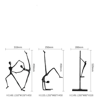 Abstract black metal sports figure sculpture featuring stylized human forms in dynamic poses for decorbites black metal decor