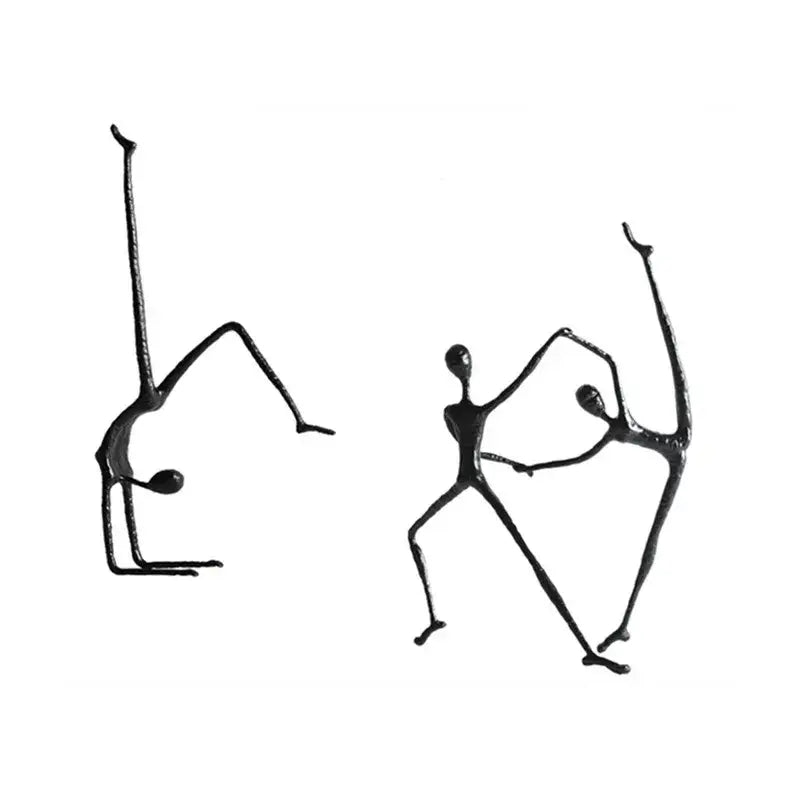 Abstract black metal sports figure sculpture by decorbites featuring two dynamic stylized human forms for living room decor