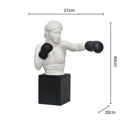 White resin bust boxer resin statue mid-punch with black gloves on square base for living room decorbites boxer