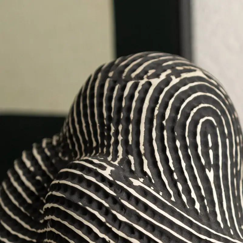 Abstract black and white ceramic geometric stone rockery sculpture with fingerprint pattern for living room decor