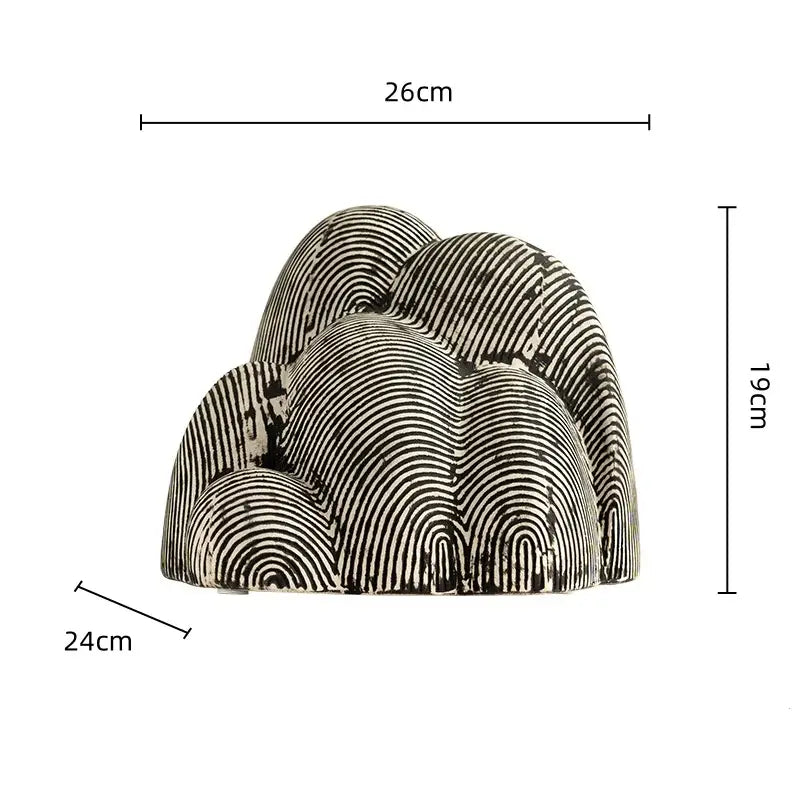 Abstract black and white geometric stone rockery sculpture with textured wave design for living room decor