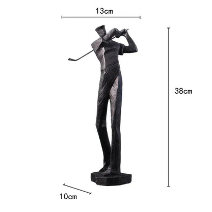 Abstract black matte decorbites golf player sculpture 38cm tall with stylized human body figure for living room decor