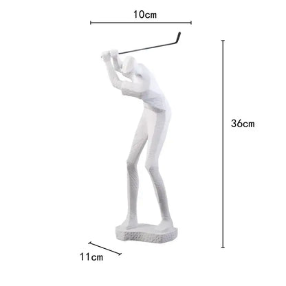 A sleek white resin golf player sculpture with minimalist geometric design for decorbites golf player decor