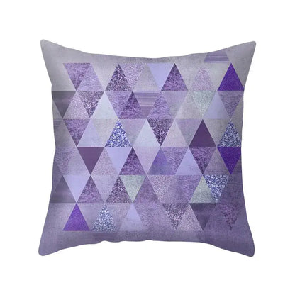 Purple geometric triangle-patterned blue purple polyester pillow case with glittery and matte finishes for decorbites bedroom decor