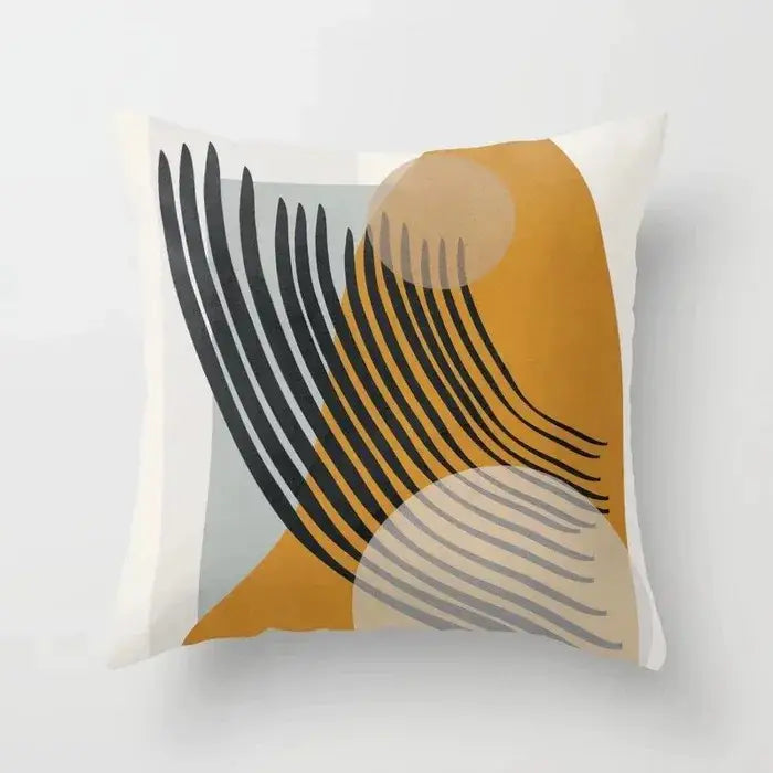 Abstract botanical earthy decorative pillowcase with bold black lines mustard yellow shapes and gray accents by decorbites decorative pillowcase