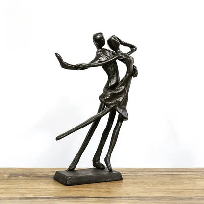 Black metal abstract couple dancers portrait sculpture on rectangular base for decorbites living room decor