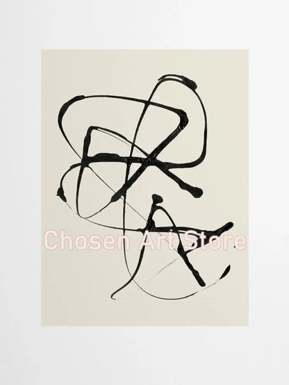 Black abstract ink painting on off-white paper featured in decorbites™ beige abstract canvas poster prints set