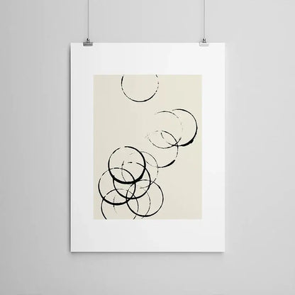 DecorBites™ 6 black and beige abstract canvas poster prints featuring overlapping circular brushstrokes on soft beige background