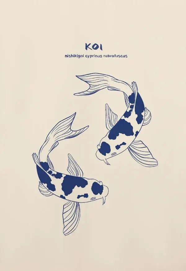 DecorBites™ abstract lazy cat canvas wall art featuring blue and white koi fish lazy cat illustration