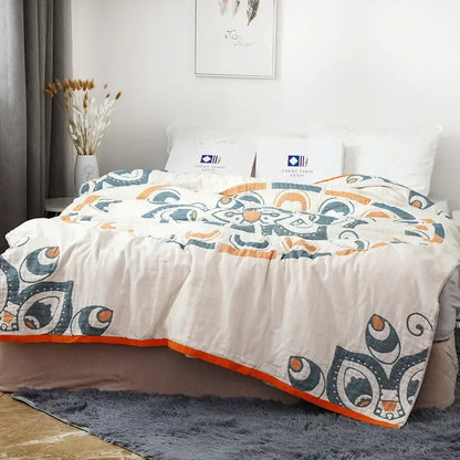 A cream cotton nordic throw blanket with bold navy blue and orange abstract pattern for bedroom decorbites cotton nordic