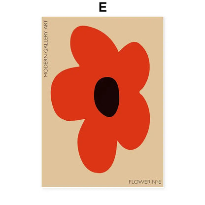 Decorbites™ abstract flowers wall art print canvas decor featuring a minimalist red flower with bold orange petals on beige
