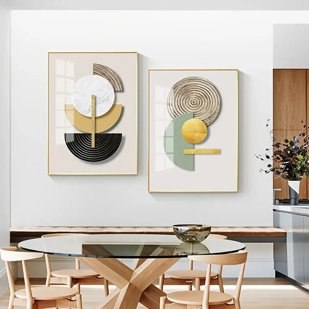 Decorbites™ abstract geometric canvas art set featuring modern gold black white marble and muted green tones in minimalist frames