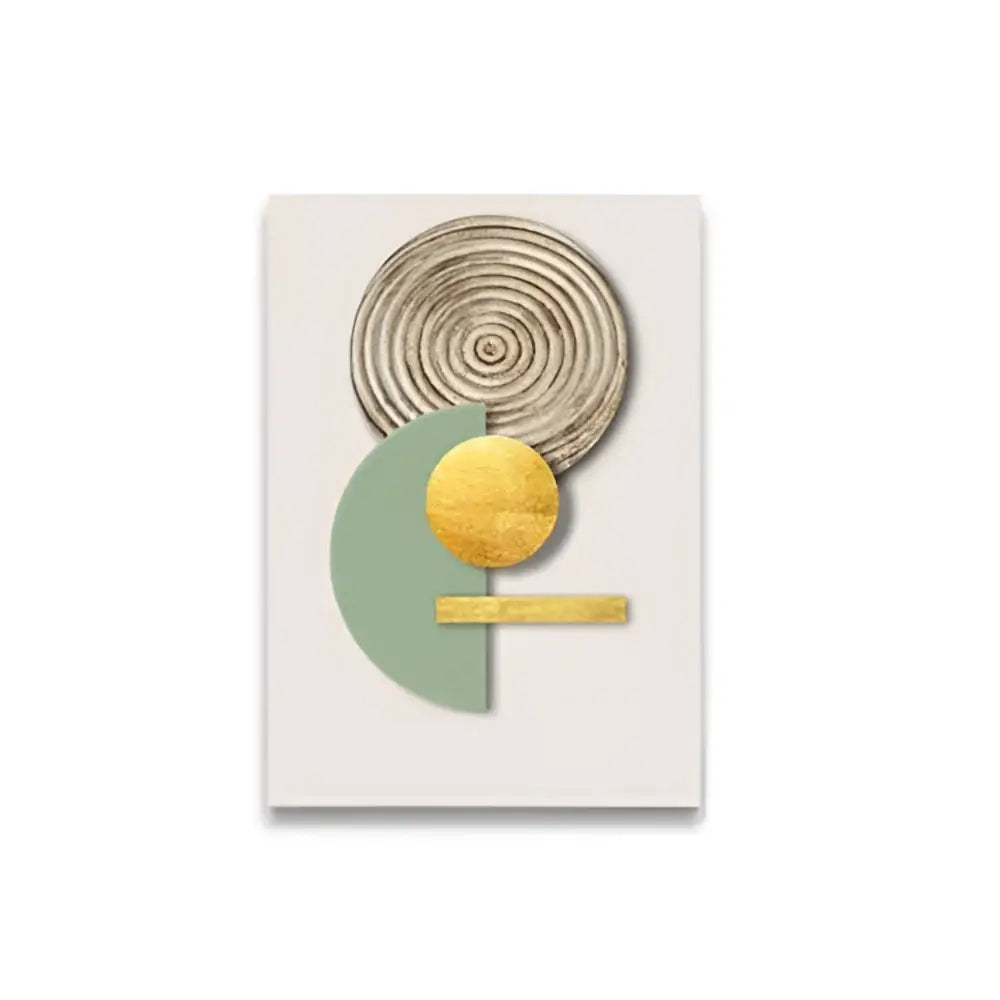 Decorbites™ abstract geometric canvas art set with metallic gold and sage green layered shapes on off-white background